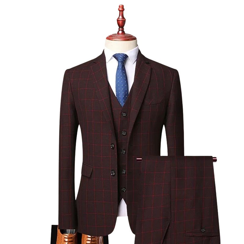 Costume homme coupe slim, Costume à carreaux élégant, Costume de cérémonie, Costume 3 Piecès