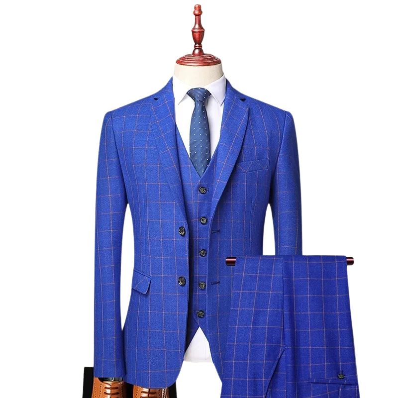 Costume homme coupe slim, Costume à carreaux élégant, Costume de cérémonie, Costume 3 Piecès