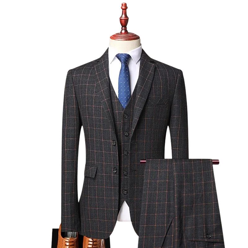 Costume homme coupe slim, Costume à carreaux élégant, Costume de cérémonie, Costume 3 Piecès