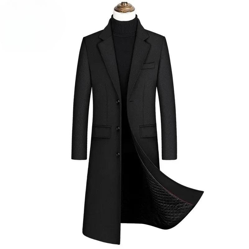 manteau long homme en laine hiver élégant, manteau chaud homme automne hiver stylé, manteau laine homme coupe longue tendance, manteau décontracté chic homme laine, manteau d’hiver homme avec doublure coton