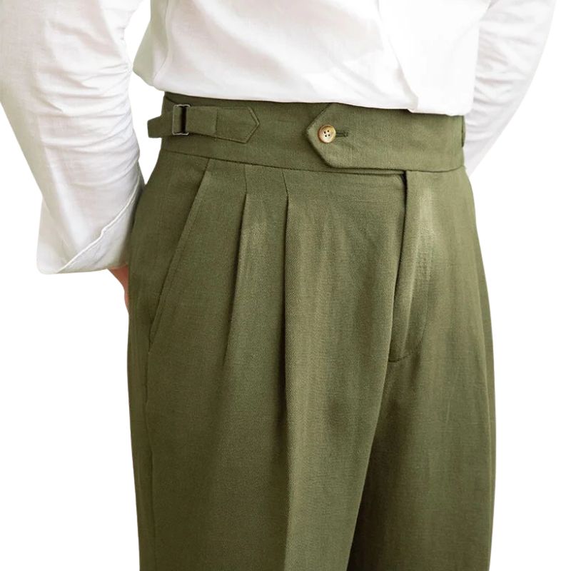 Pantalon en lin et coton, Pantalon de costume homme slim, Pantalon de tailleur à plis, Pantalon chic homme
