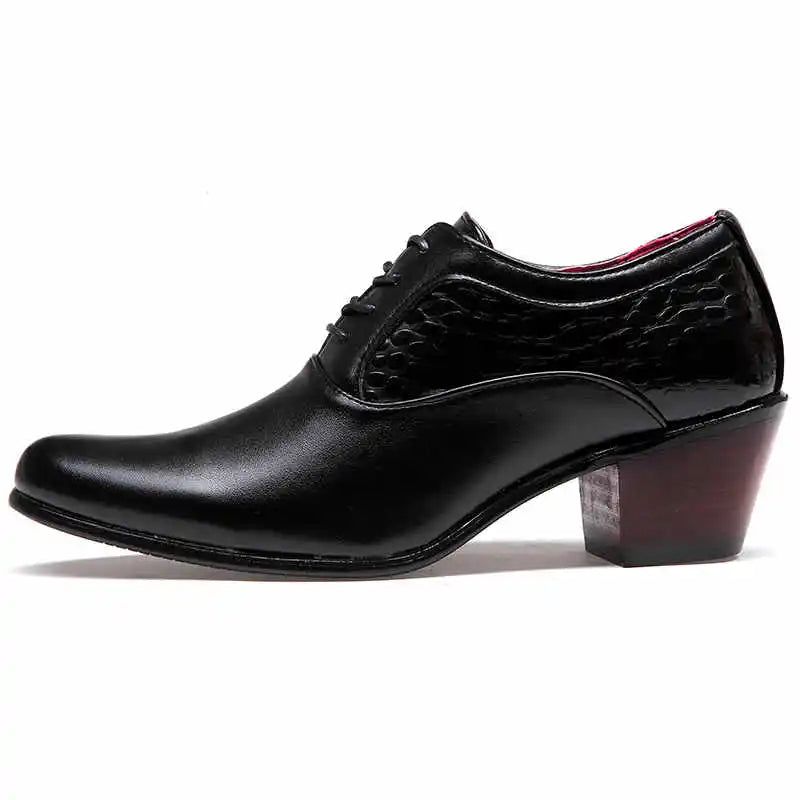 chaussure homme talon bloc, chaussure homme détail croco, chaussure de ville originale, chaussure homme élégante noire, chaussure homme soirée