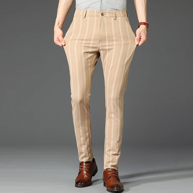 pantalon homme rayé, pantalon habillé premium, pantalon homme slim, pantalon homme élégant, pantalon de bureau homme