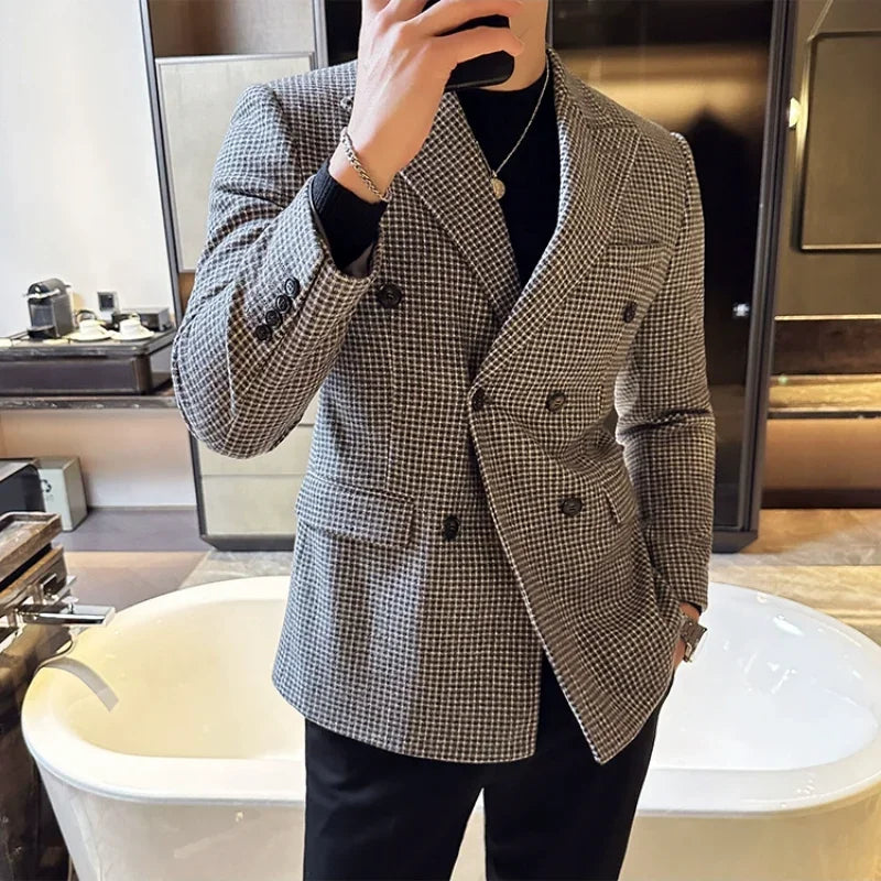 Veste Homme Style Britannique, Veste Croisée Élégante, Veste Homme Hiver Slim Fit, Blazer Homme Luxe, Veste Formelle pour Homme