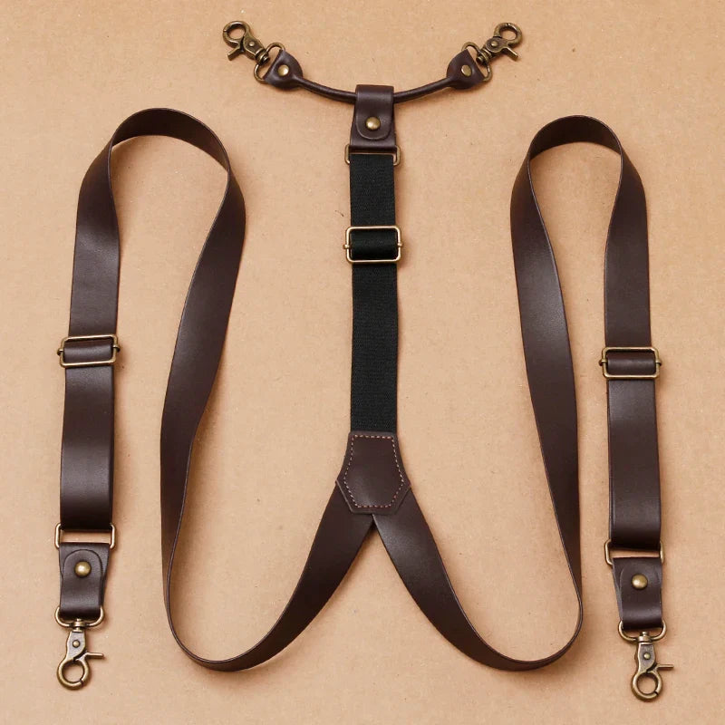 bretelles homme vintage, bretelles café, accessoire rétro homme, bretelles en cuir PU, bretelles élégantes