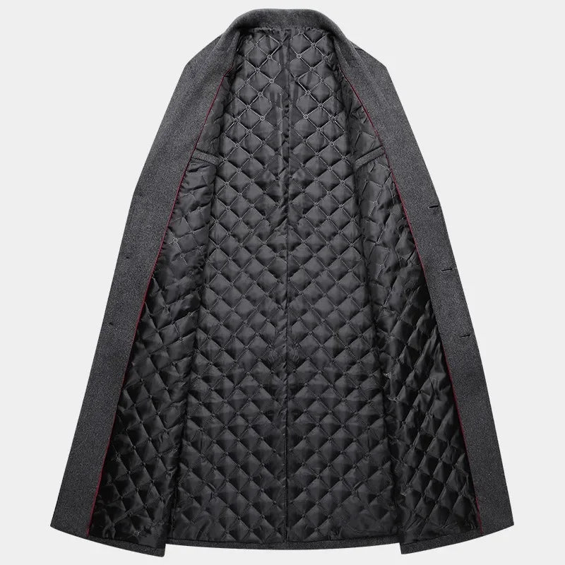 manteau long homme en laine hiver élégant, manteau chaud homme automne hiver stylé, manteau laine homme coupe longue tendance, manteau décontracté chic homme laine, manteau d’hiver homme avec doublure coton