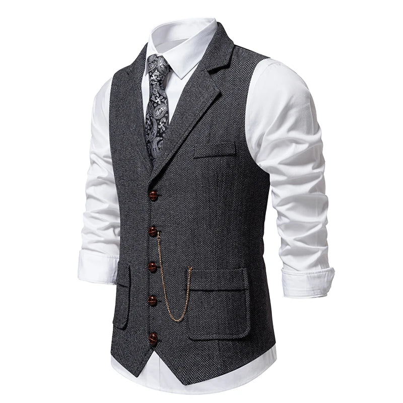 gilet homme revers, gilet homme vintage, gilet homme élégant, veste sans manches homme, gilet homme polyester