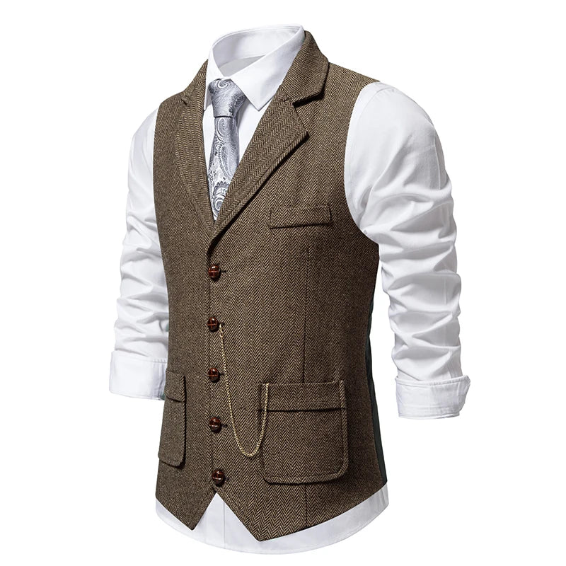 gilet homme revers, gilet homme vintage, gilet homme élégant, veste sans manches homme, gilet homme polyester