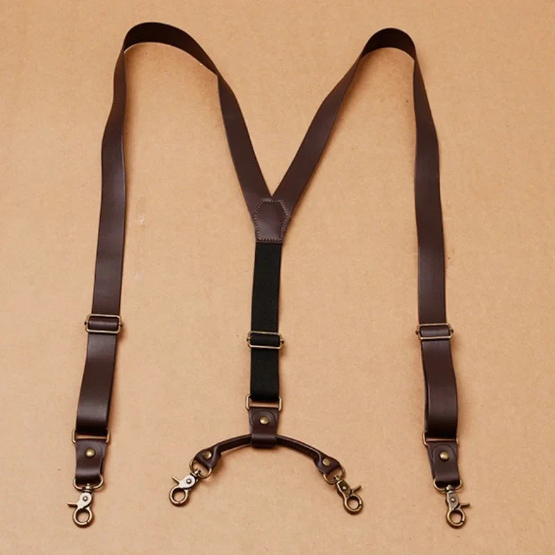 bretelles homme vintage, bretelles café, accessoire rétro homme, bretelles en cuir PU, bretelles élégantes