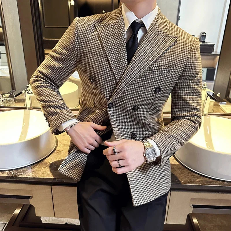 Veste Homme Style Britannique, Veste Croisée Élégante, Veste Homme Hiver Slim Fit, Blazer Homme Luxe, Veste Formelle pour Homme