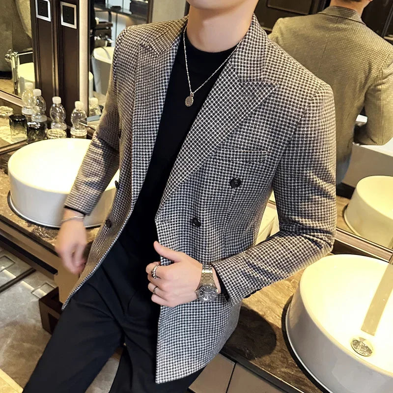 Veste Homme Style Britannique, Veste Croisée Élégante, Veste Homme Hiver Slim Fit, Blazer Homme Luxe, Veste Formelle pour Homme