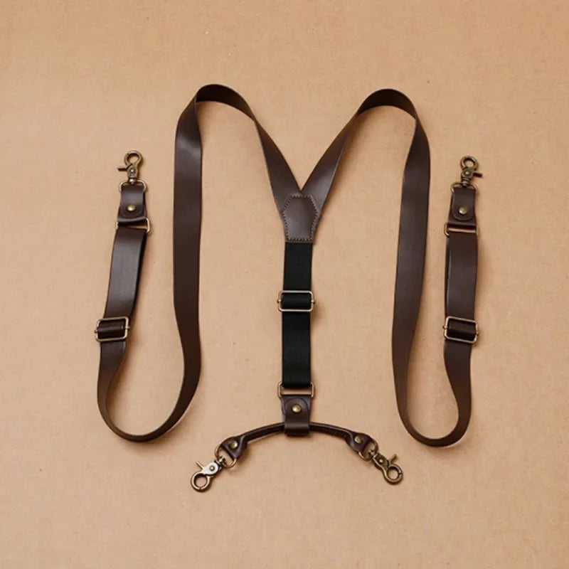 bretelles homme vintage, bretelles café, accessoire rétro homme, bretelles en cuir PU, bretelles élégantes