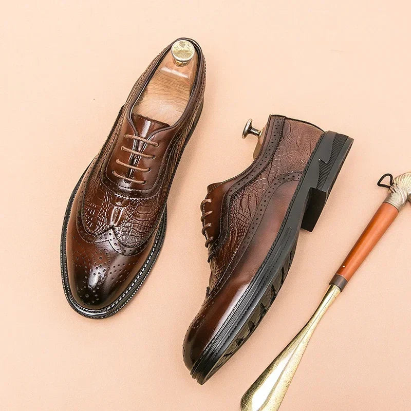 Chaussure de ville marron, Chaussure brogue pour homme, Chaussure de luxe en cuir, Chaussure à lacets formelle