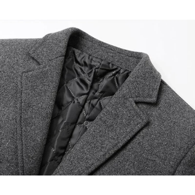 manteau long homme en laine hiver élégant, manteau chaud homme automne hiver stylé, manteau laine homme coupe longue tendance, manteau décontracté chic homme laine, manteau d’hiver homme avec doublure coton