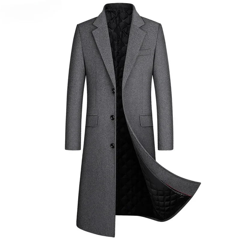 manteau long homme en laine hiver élégant, manteau chaud homme automne hiver stylé, manteau laine homme coupe longue tendance, manteau décontracté chic homme laine, manteau d’hiver homme avec doublure coton