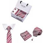 coffret cravate en soie, cravate rayée de luxe, ensemble homme élégant, boutons de manchette et pochette, coffret cadeau pour homme
