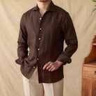 chemise habillée slim homme, chemise habillée homme en lin, chemise élégante homme, chemise en lin slim fit, chemise en lin bleue homme