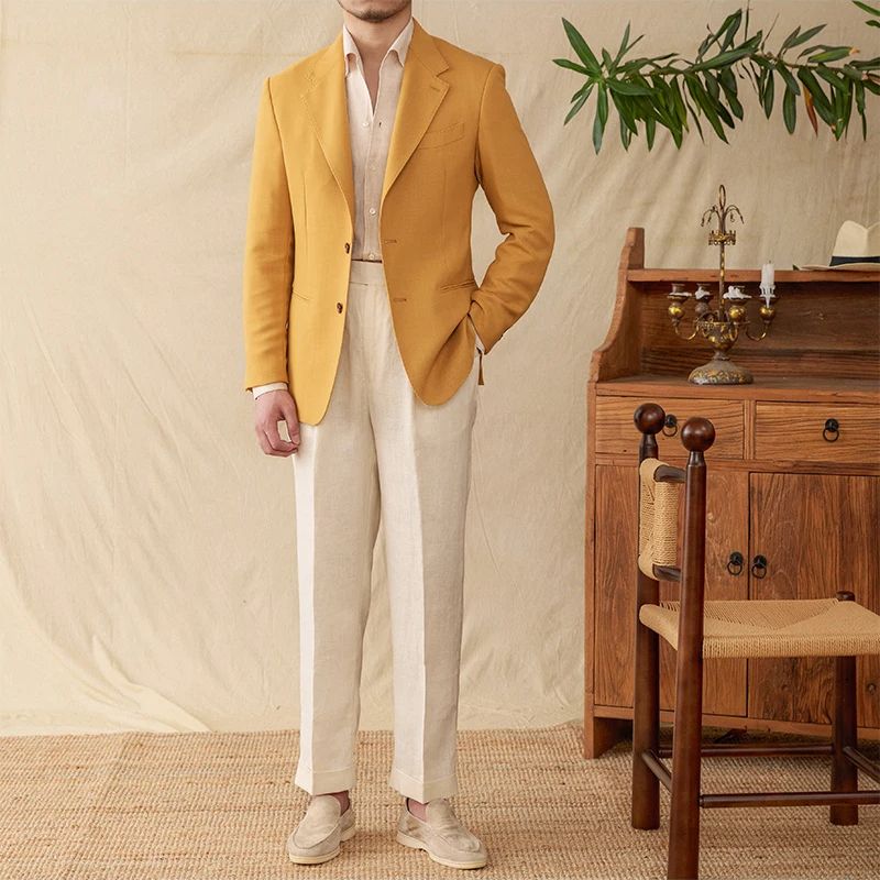 blazer homme en lin slim, blazer beige homme, blazer chic homme, blazer mariage, blazer casual chic