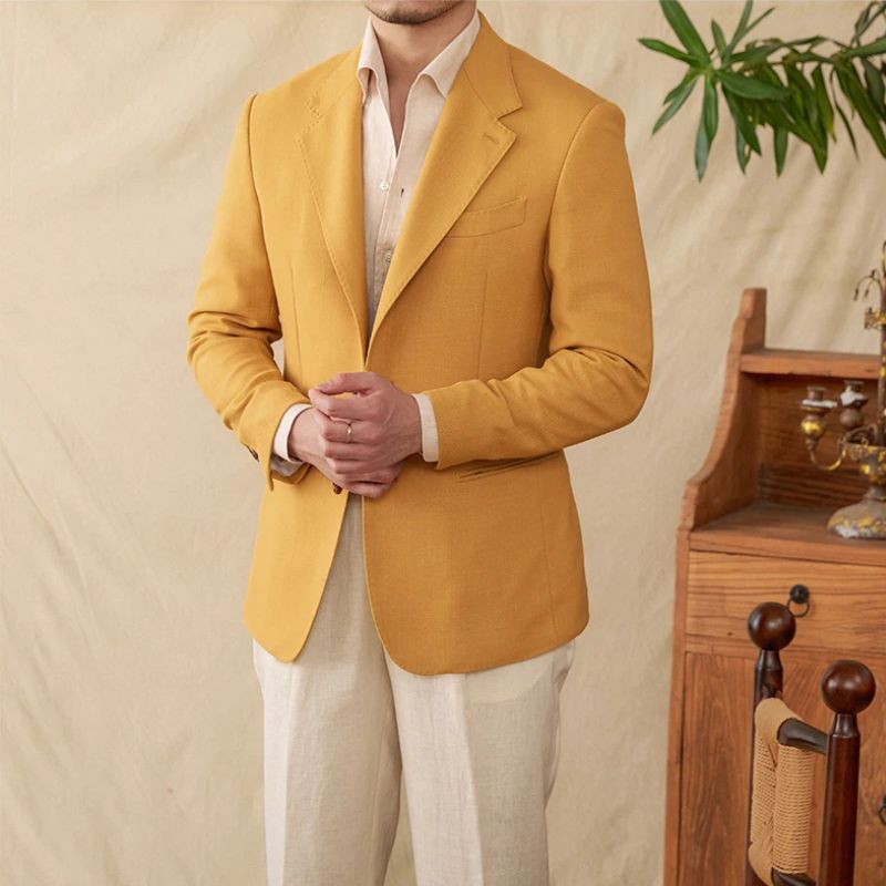 blazer homme en lin slim, blazer beige homme, blazer chic homme, blazer mariage, blazer casual chic