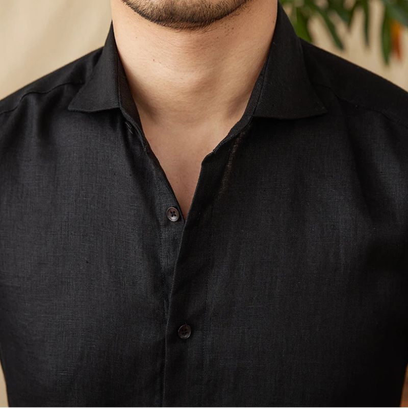chemise habillée slim homme, chemise habillée homme en lin, chemise slim fit homme, chemise élégante homme, chemise en lin bleue homme