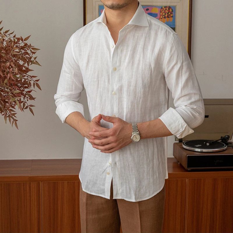 chemise habillée slim homme, chemise habillée homme en lin, chemise slim fit homme, chemise élégante homme, chemise en lin bleue homme