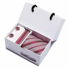 coffret cravate en soie, cravate rayée de luxe, ensemble homme élégant, boutons de manchette et pochette, coffret cadeau pour homme