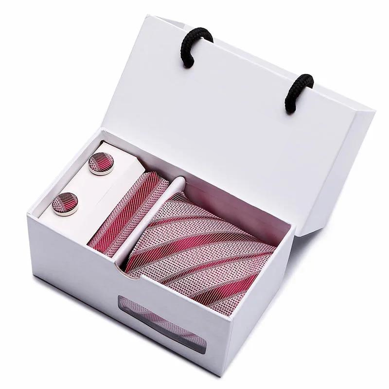 coffret cravate en soie, cravate rayée de luxe, ensemble homme élégant, boutons de manchette et pochette, coffret cadeau pour homme