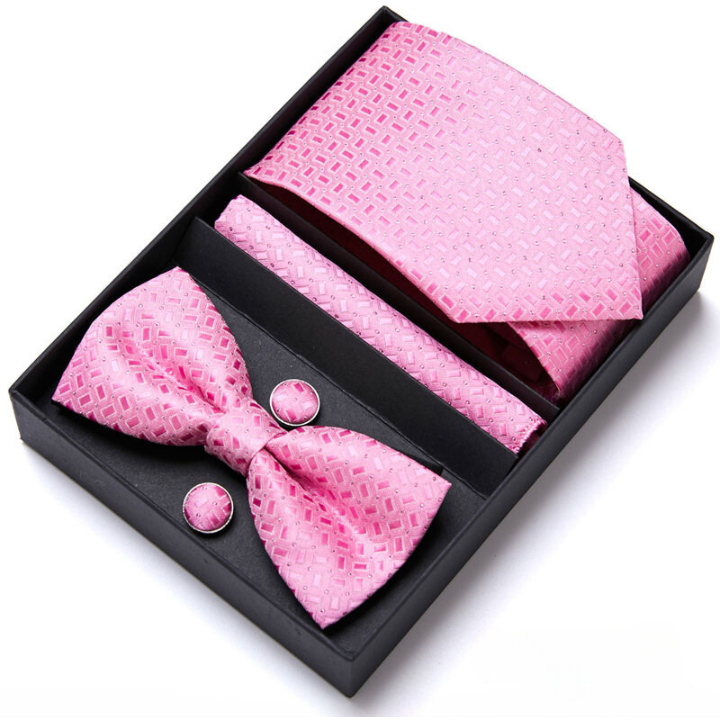 coffret cravate nœud papillon, ensemble cravate imprimée, accessoire homme de luxe, boutons de manchette en soie, coffret cadeau pour homme