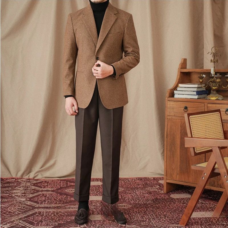 veste en laine, blazer en laine, blazer slim fit homme, blazer de cérémonie en laine, blazer marron homme