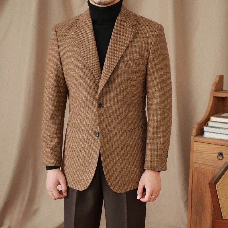 veste en laine, blazer en laine, blazer slim fit homme, blazer de cérémonie en laine, blazer marron homme





