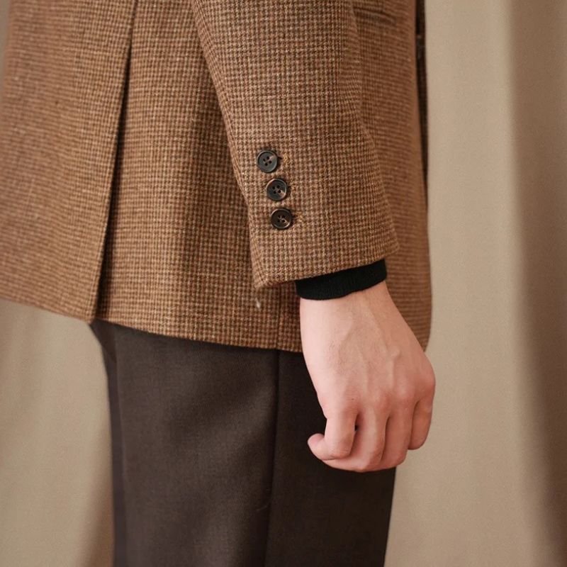 veste en laine, blazer en laine, blazer slim fit homme, blazer de cérémonie en laine, blazer marron homme