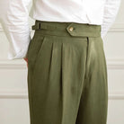 Pantalon en lin et coton, Pantalon de costume homme slim, Pantalon de tailleur à plis, Pantalon chic homme