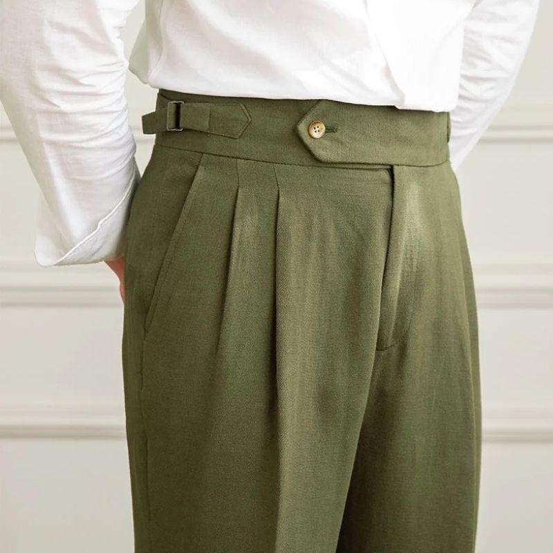 Pantalon en lin et coton, Pantalon de costume homme slim, Pantalon de tailleur à plis, Pantalon chic homme
