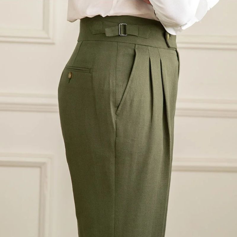 Pantalon en lin et coton, Pantalon de costume homme slim, Pantalon de tailleur à plis, Pantalon chic homme