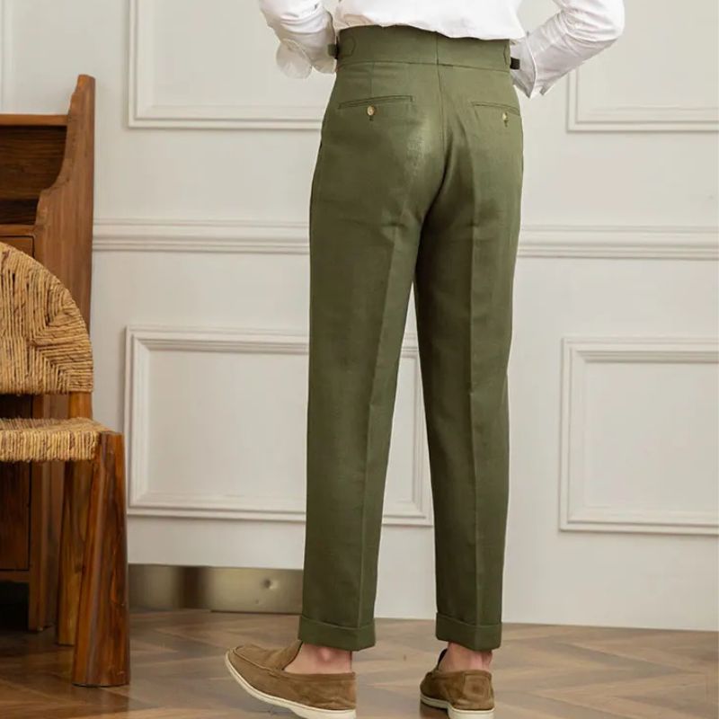 Pantalon en lin et coton, Pantalon de costume homme slim, Pantalon de tailleur à plis, Pantalon chic homme