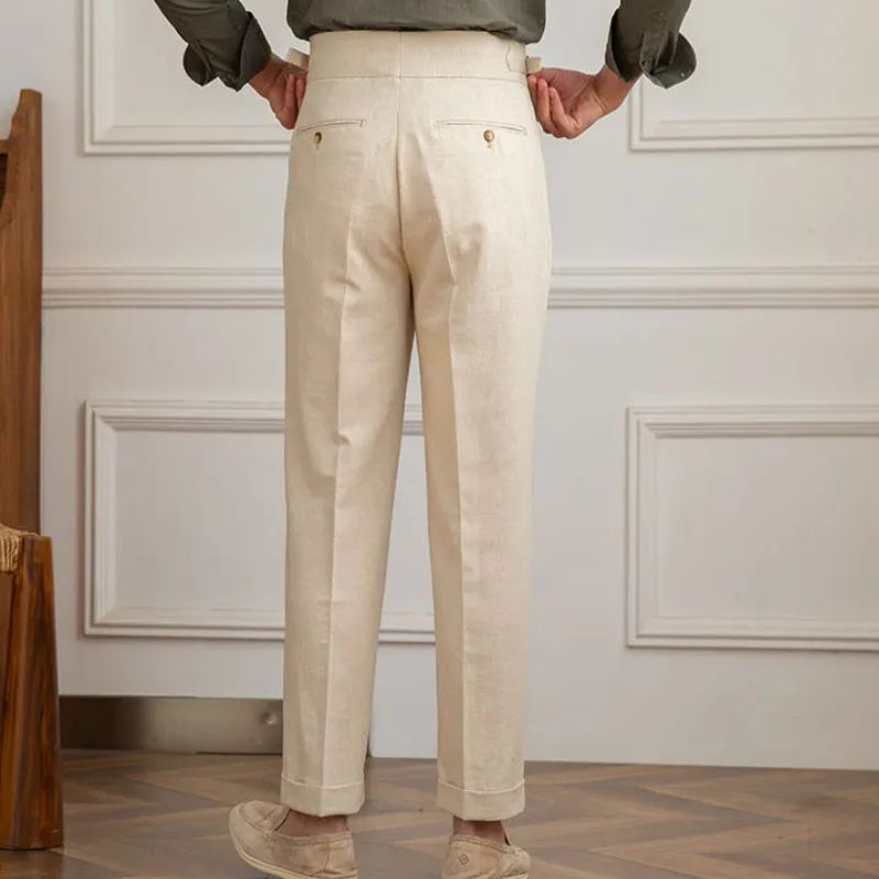 Pantalon en lin et coton, Pantalon de costume homme slim, Pantalon de tailleur à plis, Pantalon chic homme
