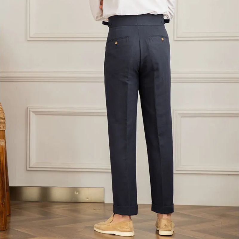 Pantalon en lin et coton, Pantalon de costume homme slim, Pantalon de tailleur à plis, Pantalon chic homme