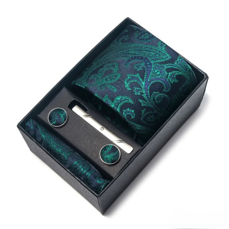 coffret cravate homme, cravate imprimée en soie, accessoire homme de luxe, coffret cadeau gentleman, boutons de manchette et pochette