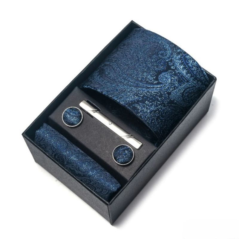 coffret cravate homme, cravate imprimée en soie, accessoire homme de luxe, coffret cadeau gentleman, boutons de manchette et pochette