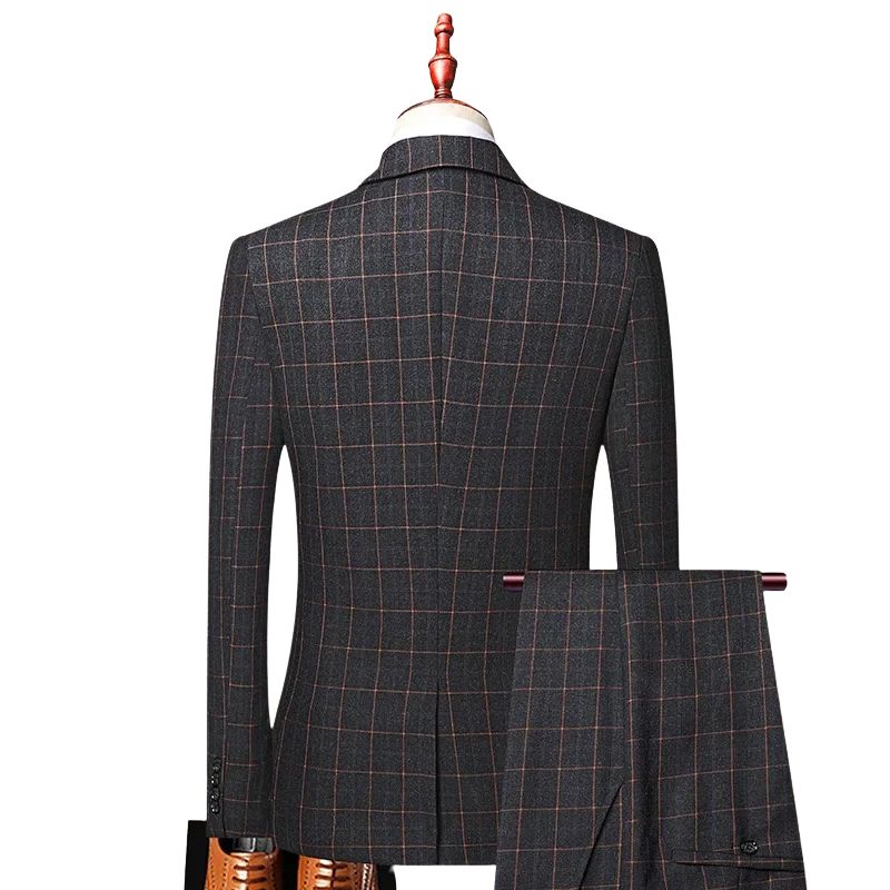 Terno masculino slim, Terno xadrez elegante, Terno social, Terno para casamento, Terno com colete masculino
