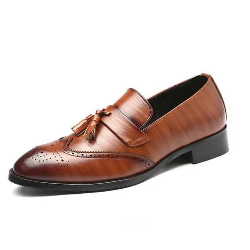 mocassin homme élégant, chaussure à glands homme, mocassin brogue homme, chaussure de ville marron, chaussure homme formelle