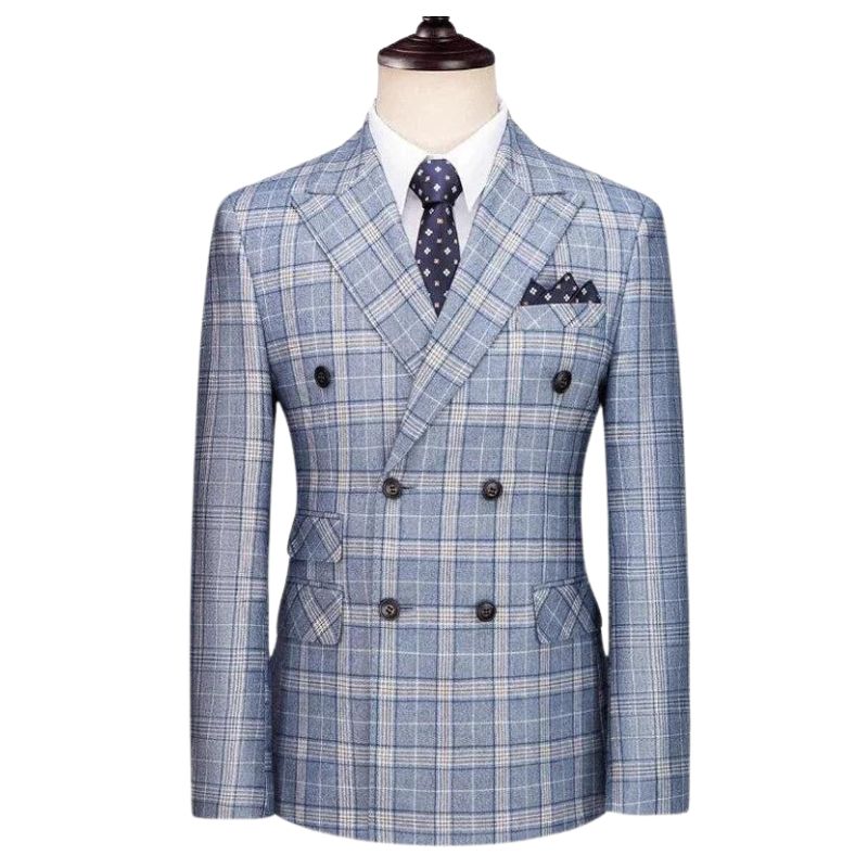 Costume Homme à Carreaux, Costume Homme Slim Fit, Costume Homme Croisé, Costume Homme Bleu Clair, Costume Croisé, Costume 3 Pièces Slim Fit, Costume 3 Pièces