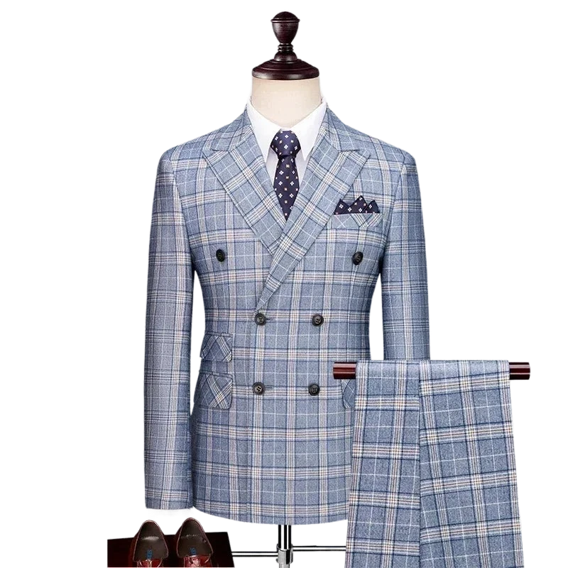 Costume Homme à Carreaux, Costume Homme Slim Fit, Costume Homme Croisé, Costume Homme Bleu Clair, Costume Croisé, Costume 3 Pièces Slim Fit, Costume 3 Pièces