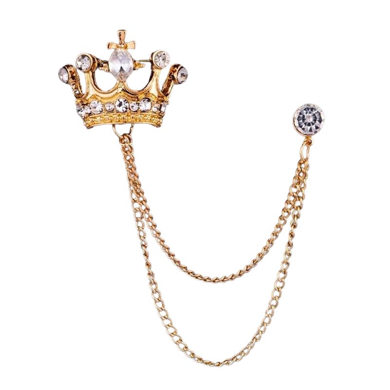 broche homme couronne, broche costume chaîne, accessoire homme luxe, broche élégante, bijou homme royal