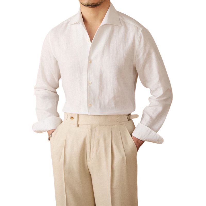 chemise habillée slim homme, chemise habillée homme en lin, chemise élégante homme, chemise en lin slim fit, chemise en lin bleue homme