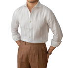 chemise habillée slim homme, chemise habillée homme en lin, chemise slim fit homme, chemise élégante homme, chemise en lin bleue homme