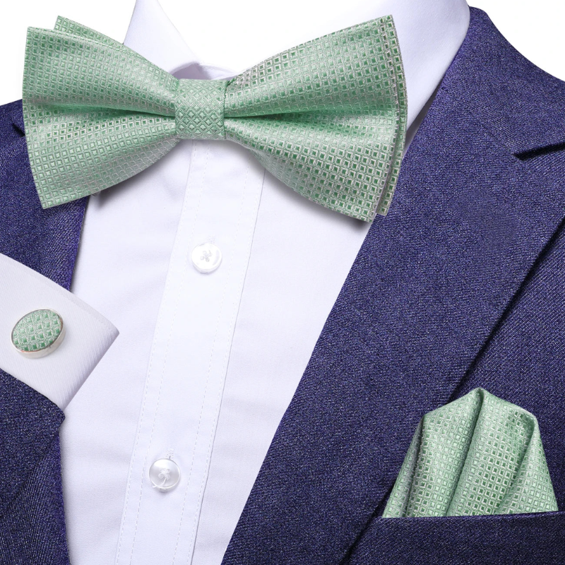 nœud papillon vert menthe, coffret nœud papillon, accessoire homme moderne, boutons de manchette, nœud papillon en soie