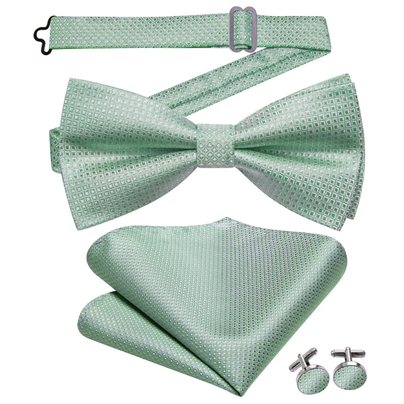 nœud papillon vert menthe, coffret nœud papillon, accessoire homme moderne, boutons de manchette, nœud papillon en soie