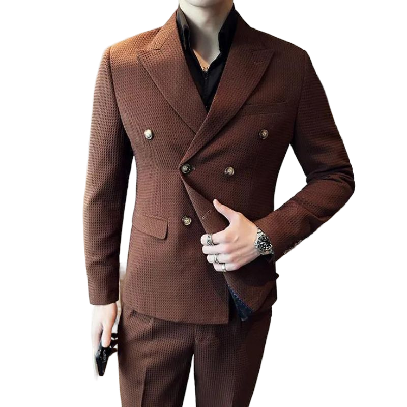 costume croisé homme, costume homme slim fit, costume texturé homme, costume homme moderne, costume mariage homme chic







