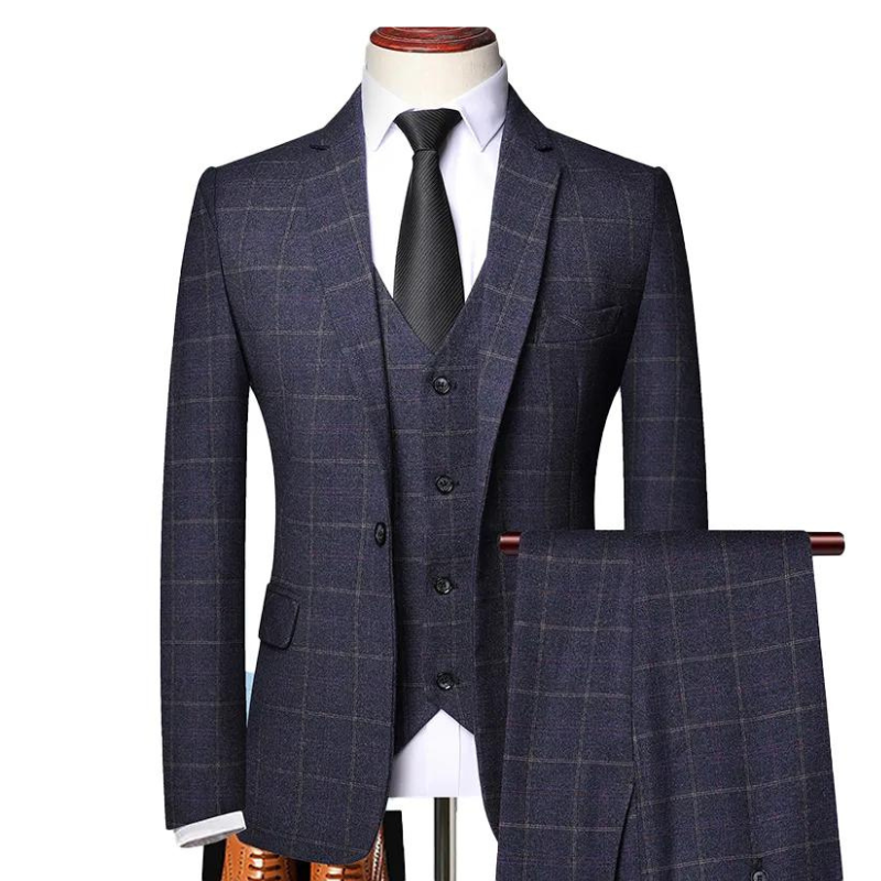 costume homme marine, costume à carreaux, costume slim fit, costume élégant homme, costume trois pièces